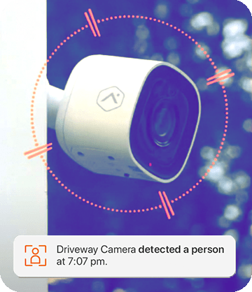 Outdoor security camera with app notification of person detected and time