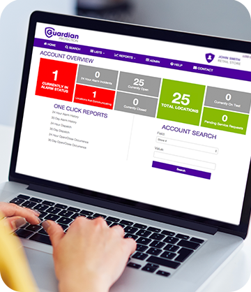 Person using laptop to access Guardian's EdgePro security management tool